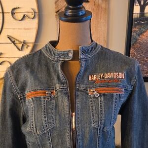 Harley-Davidson Blue Denim Jacket with Orange Details